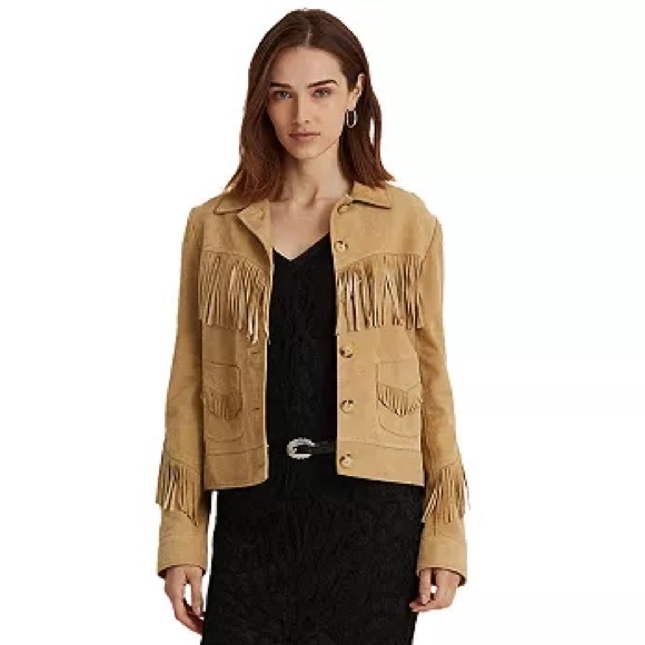 New Ralph Lauren Fringe Trim Suede Goat Leather Western Jacket MSRP $705 2X - Picture 8 of 16
